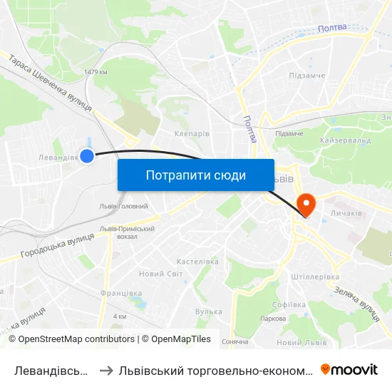 Левандівське Озеро to Львівський торговельно-економічний університет map