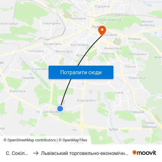 С. Сокільники to Львівський торговельно-економічний університет map