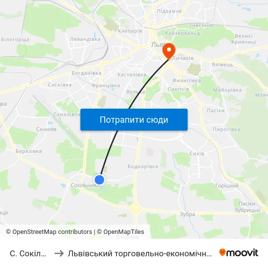 С. Сокільники to Львівський торговельно-економічний університет map