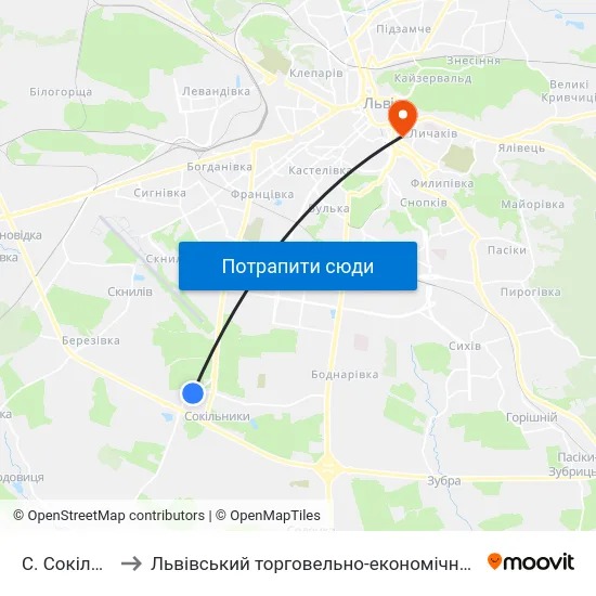 С. Сокільники to Львівський торговельно-економічний університет map