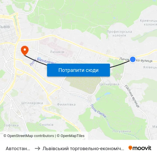 Автостанція №6 to Львівський торговельно-економічний університет map