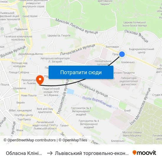 Обласна Клінічна Лікарня to Львівський торговельно-економічний університет map