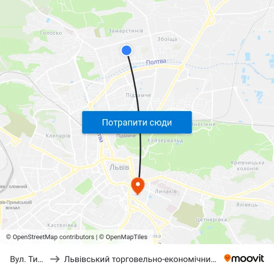 Вул. Тичини to Львівський торговельно-економічний університет map