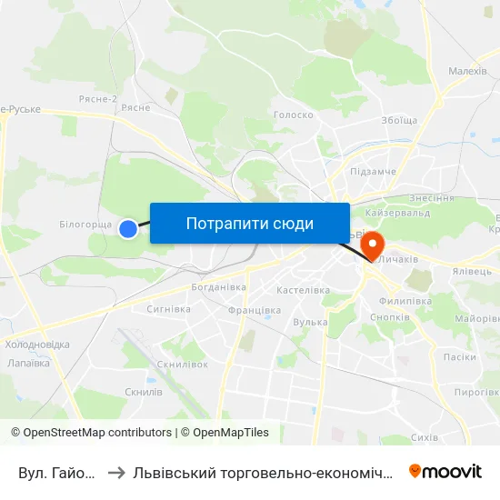 Вул. Гайовської to Львівський торговельно-економічний університет map