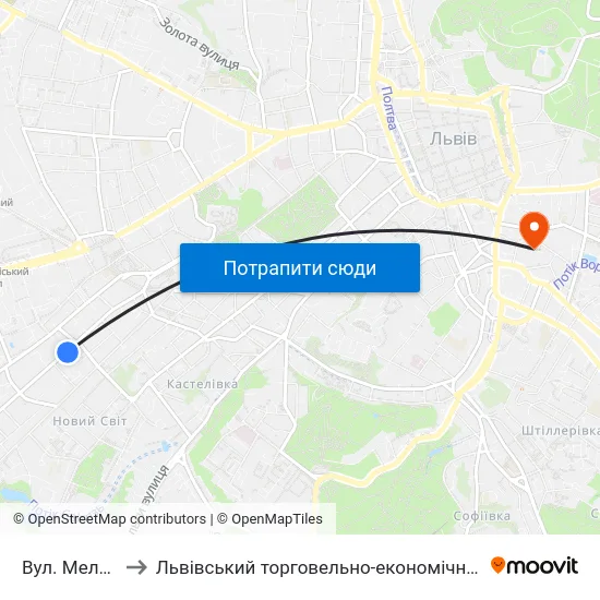 Вул. Мельника to Львівський торговельно-економічний університет map
