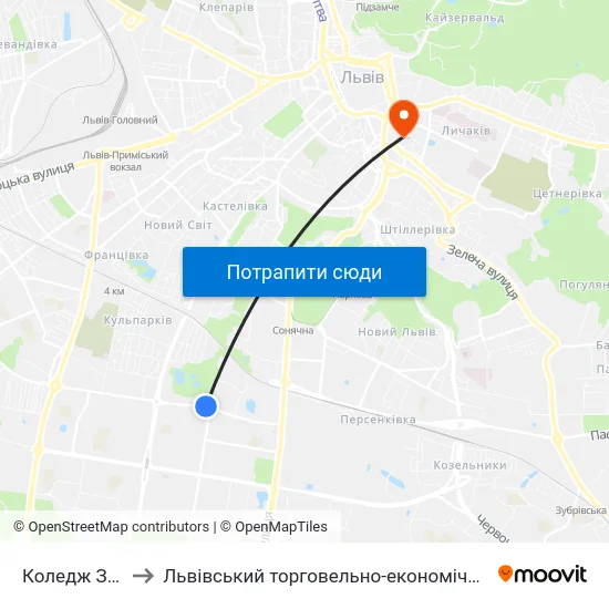 Коледж Зв'Язку to Львівський торговельно-економічний університет map