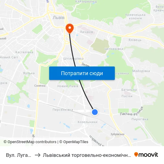 Вул. Луганська to Львівський торговельно-економічний університет map