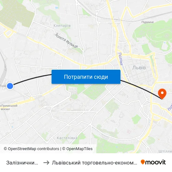 Залізничний Вокзал to Львівський торговельно-економічний університет map