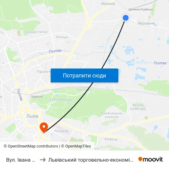 Вул. Івана Франка to Львівський торговельно-економічний університет map