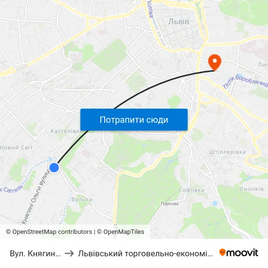 Вул. Княгині Ольги to Львівський торговельно-економічний університет map