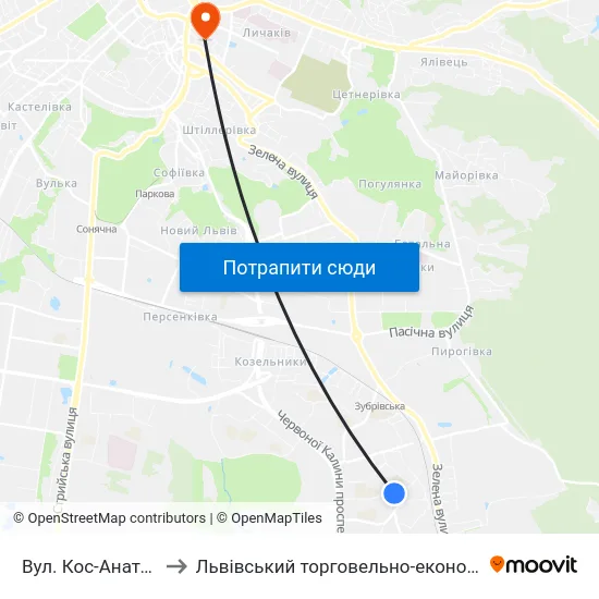 Вул. Кос-Анатольського to Львівський торговельно-економічний університет map