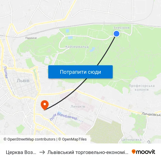 Церква Вознесіння to Львівський торговельно-економічний університет map