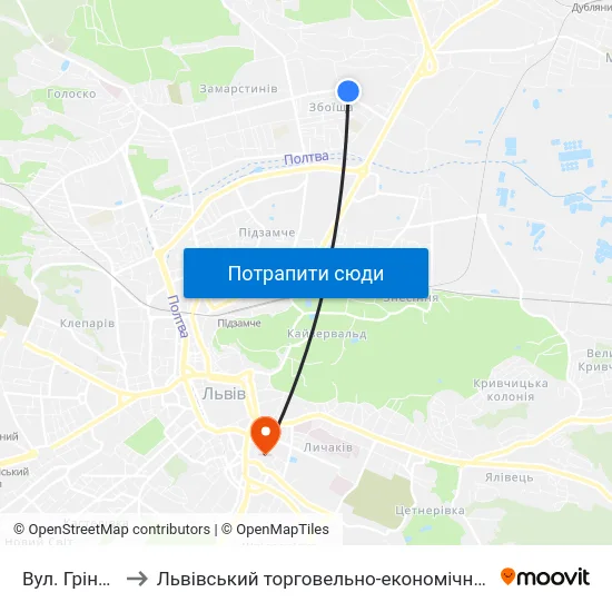 Вул. Грінченка to Львівський торговельно-економічний університет map