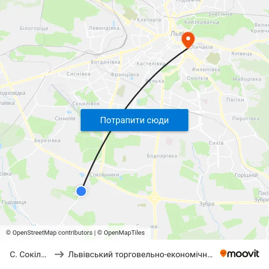 С. Сокільники to Львівський торговельно-економічний університет map