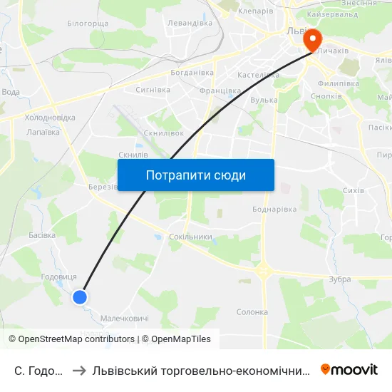 С. Годовиця to Львівський торговельно-економічний університет map