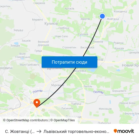 С. Жовтанці (Кінцева) to Львівський торговельно-економічний університет map
