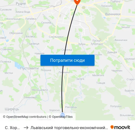 С. Хоросно to Львівський торговельно-економічний університет map