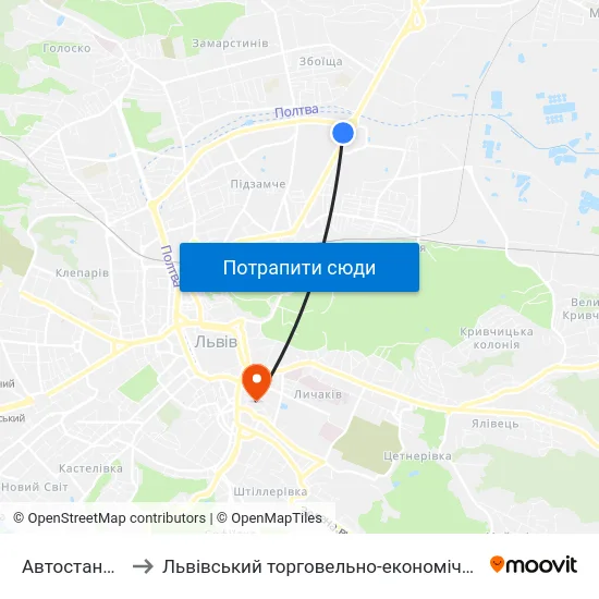 Автостанція №2 to Львівський торговельно-економічний університет map