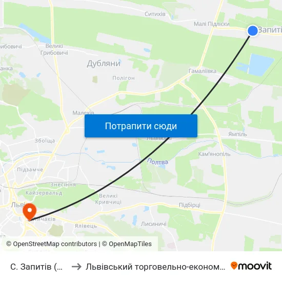 С. Запитів (Початок) to Львівський торговельно-економічний університет map