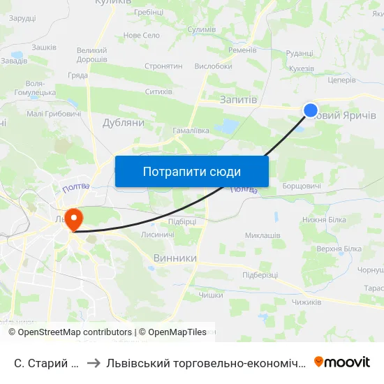 С. Старий Яричів to Львівський торговельно-економічний університет map
