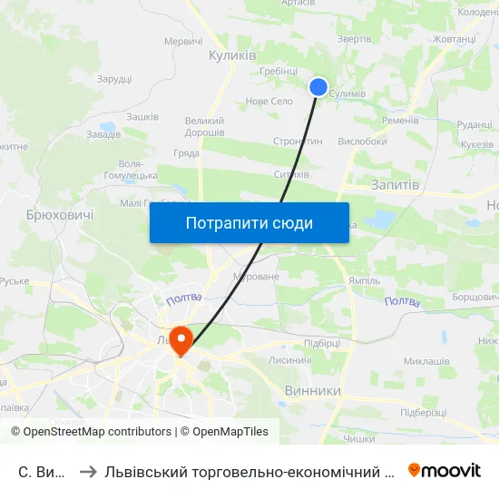 С. Виднів to Львівський торговельно-економічний університет map