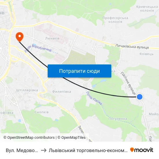 Вул. Медової Печери to Львівський торговельно-економічний університет map