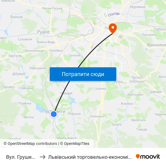 Вул. Грушевського to Львівський торговельно-економічний університет map