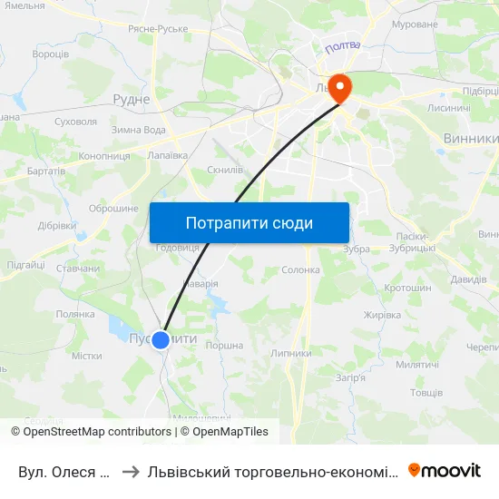 Вул. Олеся Гончара to Львівський торговельно-економічний університет map