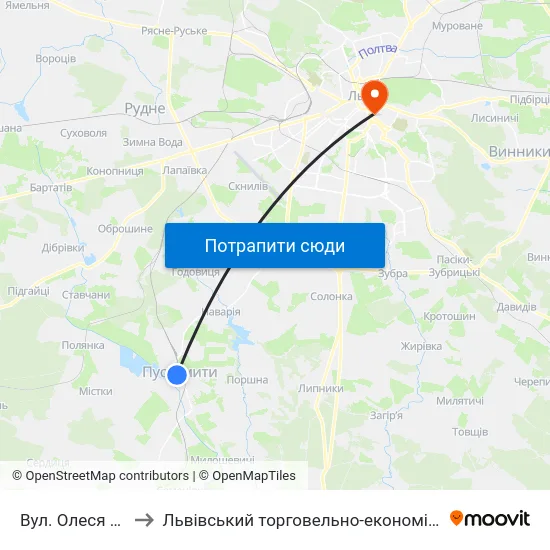 Вул. Олеся Гончара to Львівський торговельно-економічний університет map