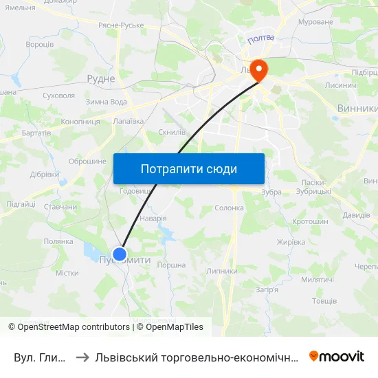 Вул. Глинська to Львівський торговельно-економічний університет map