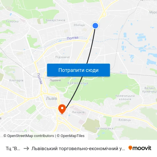 Тц "Вам" to Львівський торговельно-економічний університет map