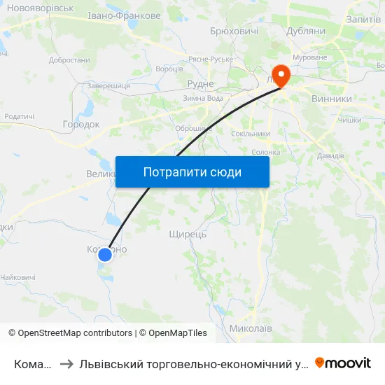 Комарно to Львівський торговельно-економічний університет map