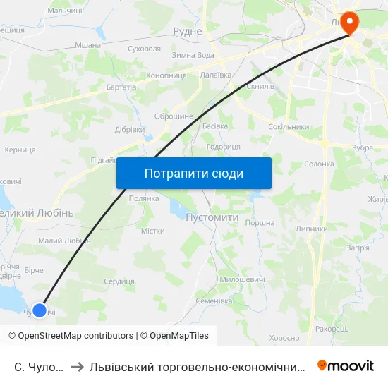 С. Чуловичі to Львівський торговельно-економічний університет map