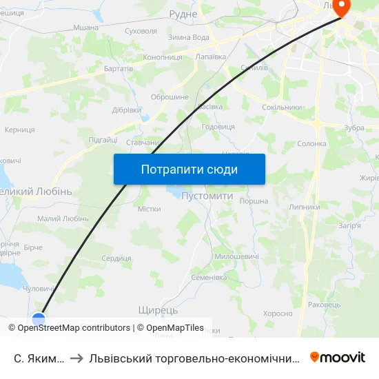 С. Якимчиці to Львівський торговельно-економічний університет map