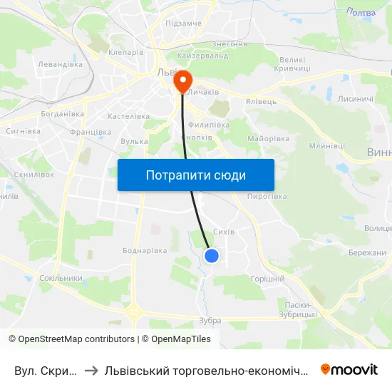 Вул. Скрипника to Львівський торговельно-економічний університет map