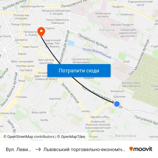 Вул. Левицького to Львівський торговельно-економічний університет map