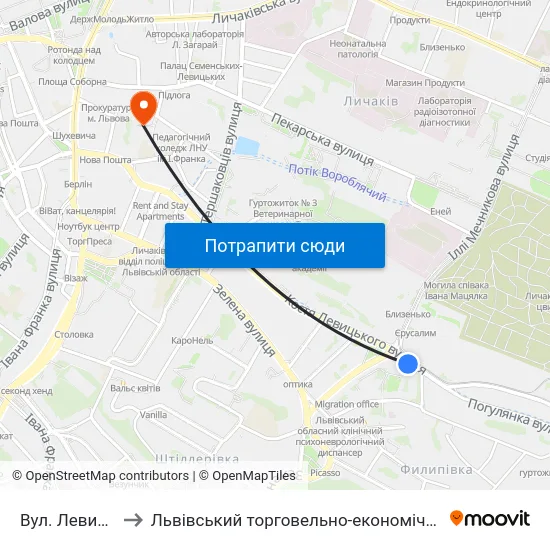 Вул. Левицького to Львівський торговельно-економічний університет map