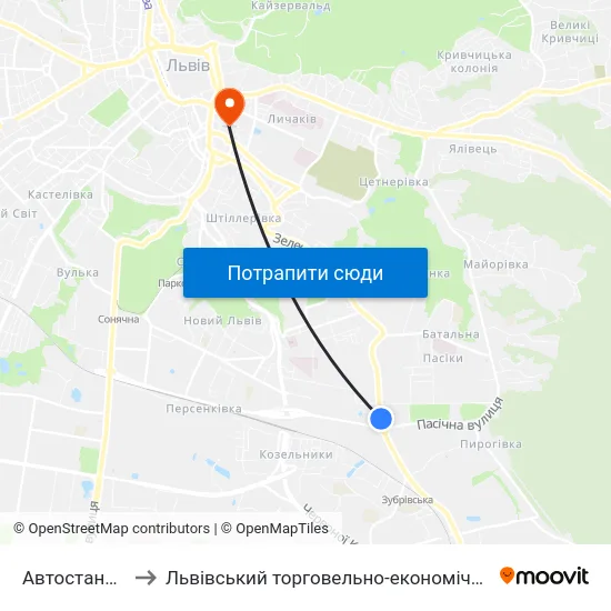 Автостанція №5 to Львівський торговельно-економічний університет map