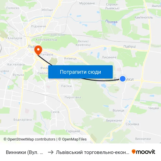 Винники (Вул. Винниченка) to Львівський торговельно-економічний університет map