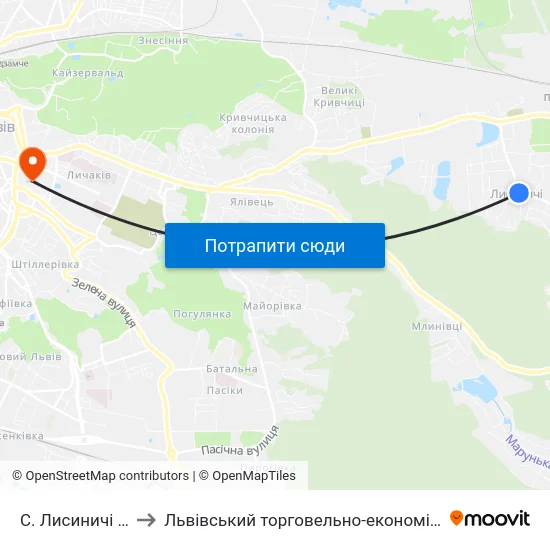 С. Лисиничі (Центр) to Львівський торговельно-економічний університет map