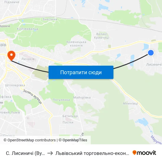 С. Лисиничі (Вул. Івасюка) to Львівський торговельно-економічний університет map