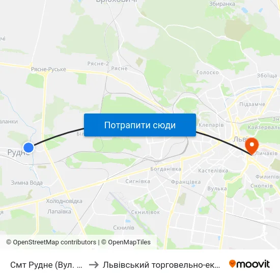 Смт Рудне (Вул. Лесі Українки) to Львівський торговельно-економічний університет map
