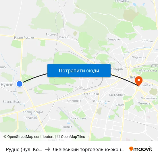 Рудне (Вул. Коновальця) to Львівський торговельно-економічний університет map