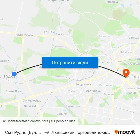 Смт Рудне (Вул. Лесі Українки) to Львівський торговельно-економічний університет map