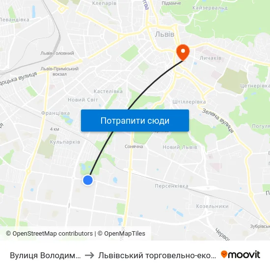 Вулиця Володимира Великого to Львівський торговельно-економічний університет map