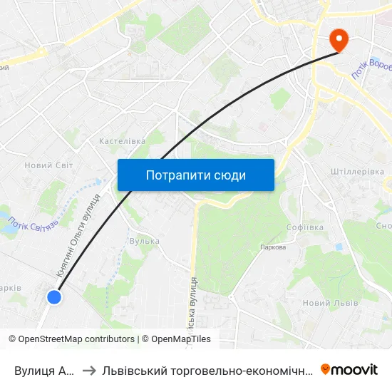 Вулиця Аркаса to Львівський торговельно-економічний університет map