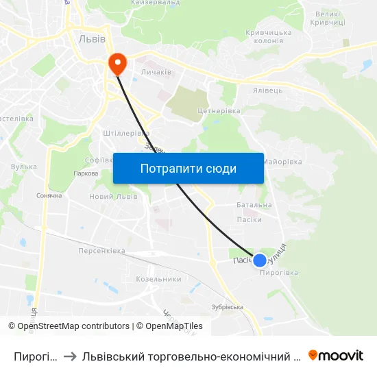 Пирогівка to Львівський торговельно-економічний університет map