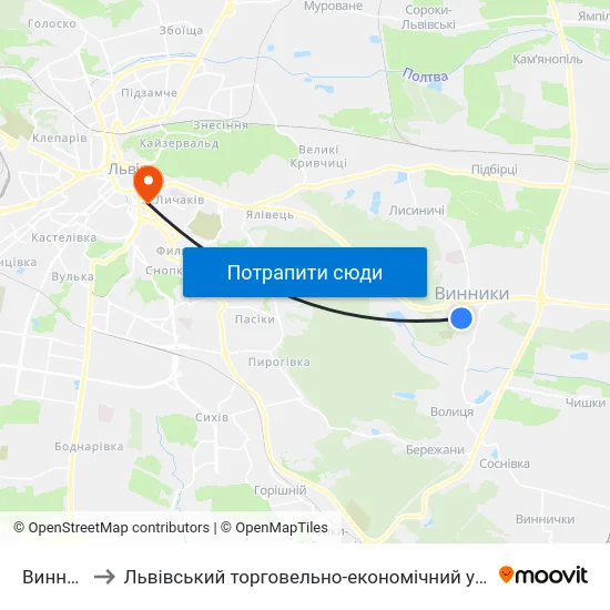 Винники to Львівський торговельно-економічний університет map