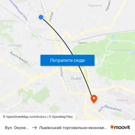 Вул. Окуневського to Львівський торговельно-економічний університет map