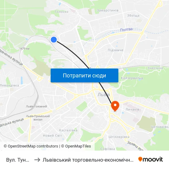 Вул. Тунельна to Львівський торговельно-економічний університет map